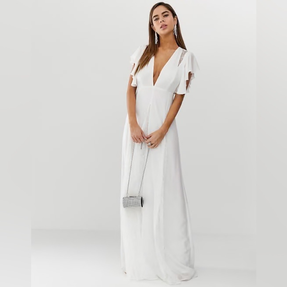 Asos Design Maxi Dress With Lace Godet Panels